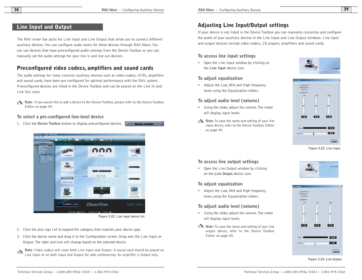 Adjusting line input/output settings, Line input and output | ClearOne comm ClearOne RAV 900 User Manual | Page 22 / 63