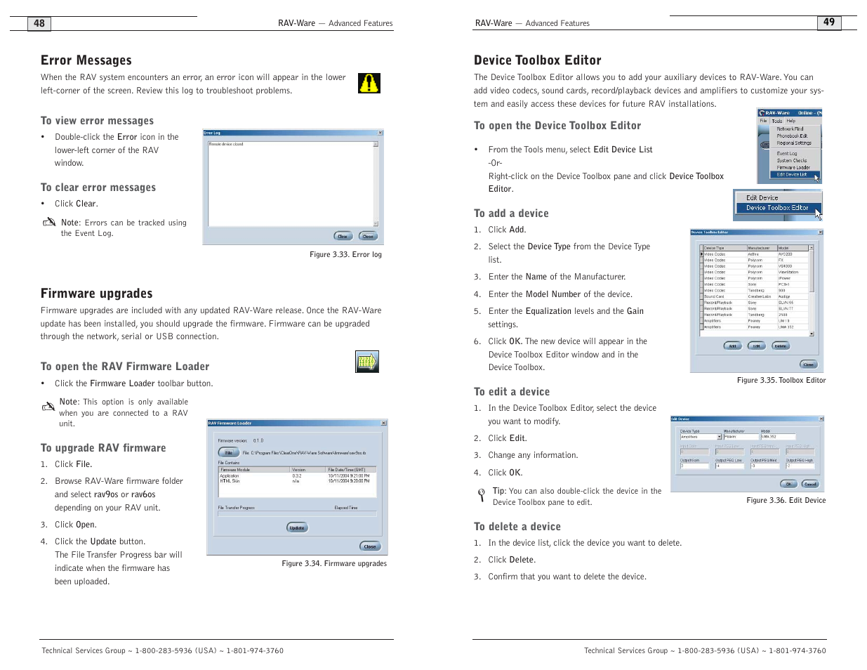 Device toolbox editor, Error messages, Firmware upgrades | ClearOne comm ClearOne RAV 900 User Manual | Page 27 / 63