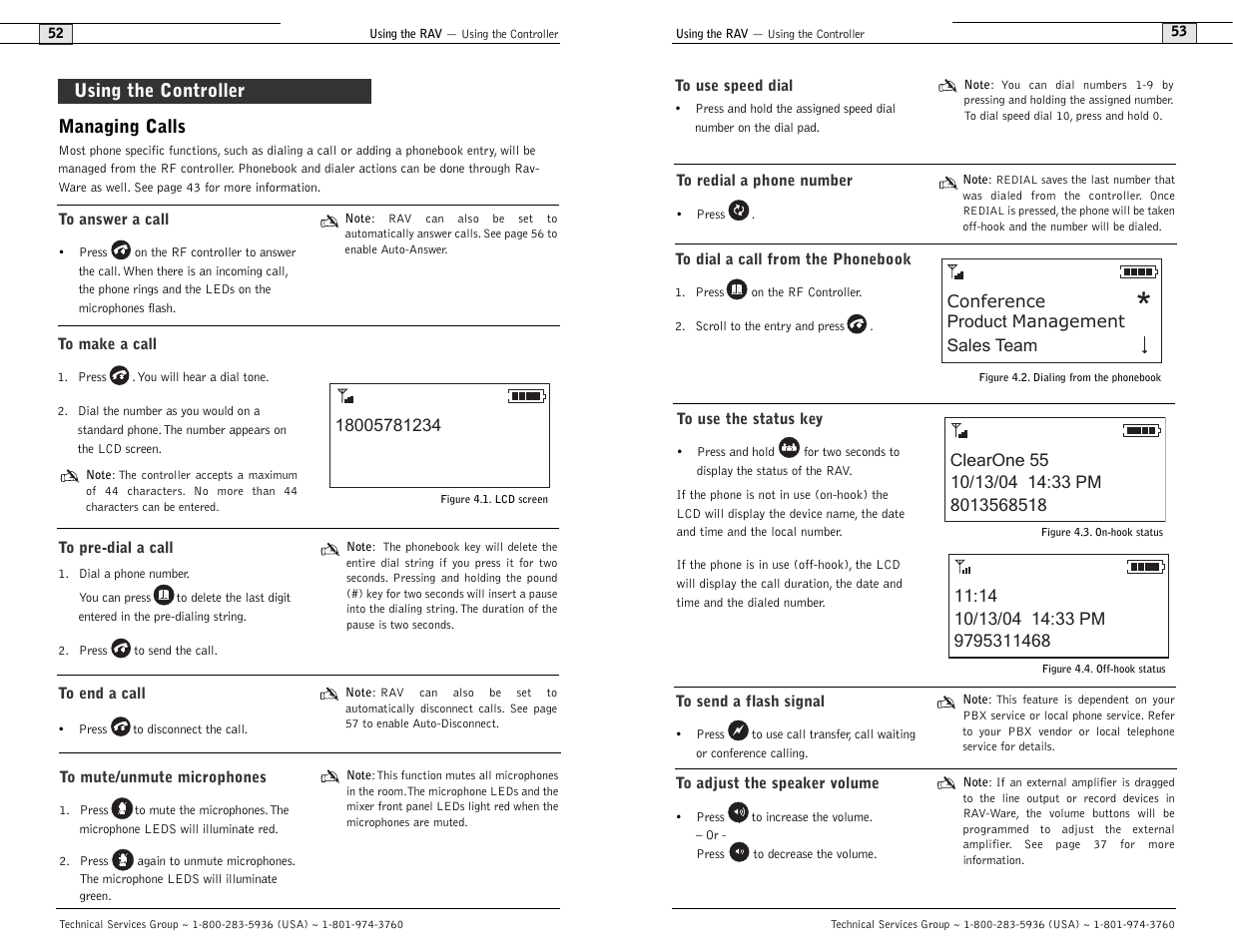 Managing calls, Using the controller | ClearOne comm ClearOne RAV 900 User Manual | Page 29 / 63
