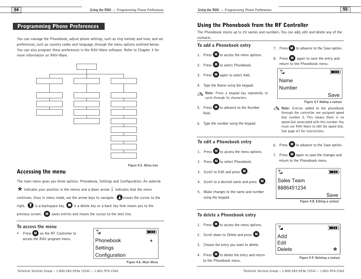 Using the phonebook from the rf controller, Accessing the menu, Programming phone preferences | ClearOne comm ClearOne RAV 900 User Manual | Page 30 / 63