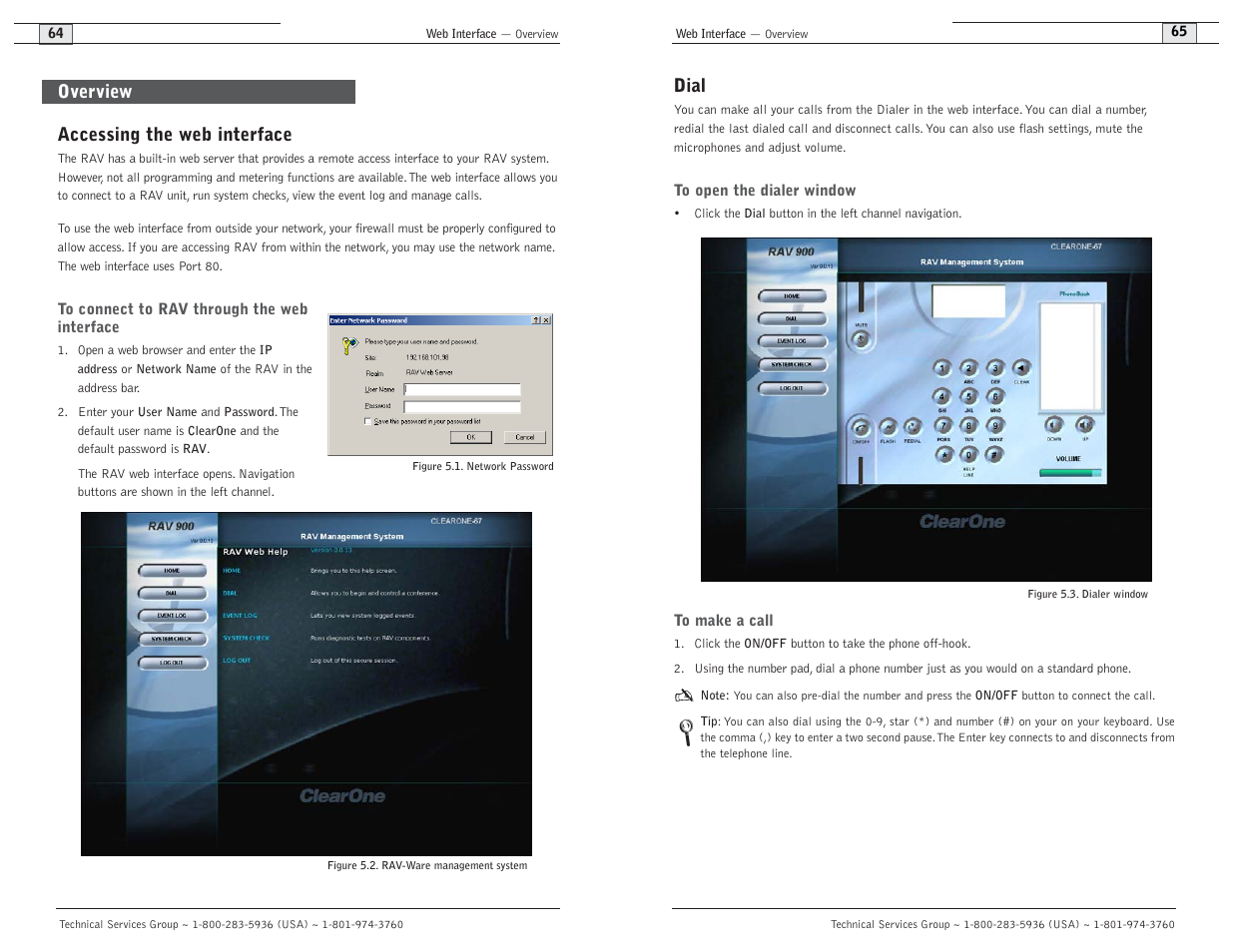 Dial, Accessing the web interface, Overview | ClearOne comm ClearOne RAV 900 User Manual | Page 35 / 63
