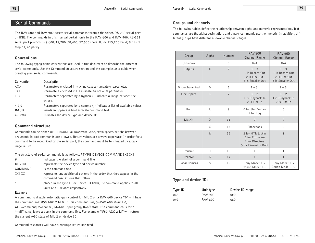 Serial commands | ClearOne comm ClearOne RAV 900 User Manual | Page 42 / 63