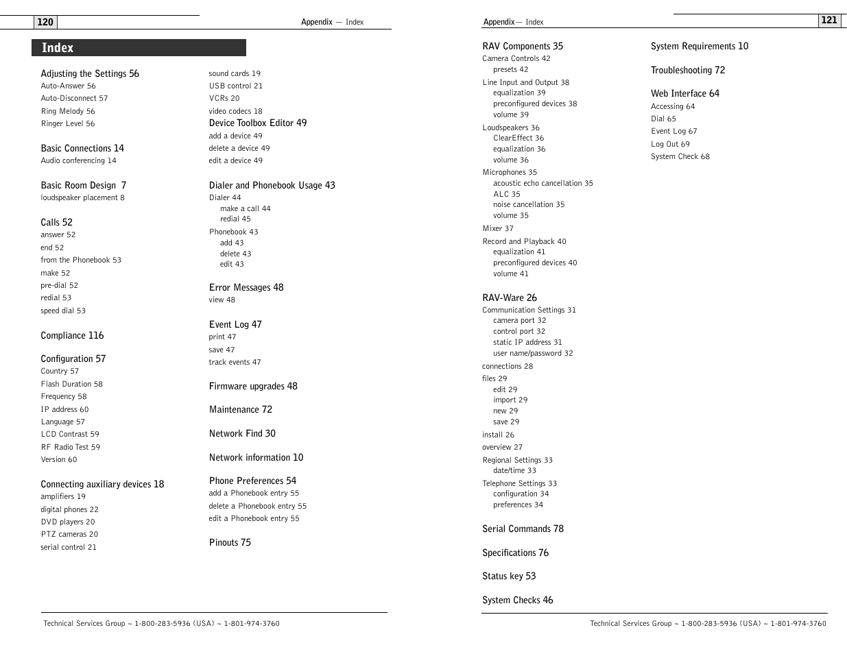 Index | ClearOne comm ClearOne RAV 900 User Manual | Page 63 / 63
