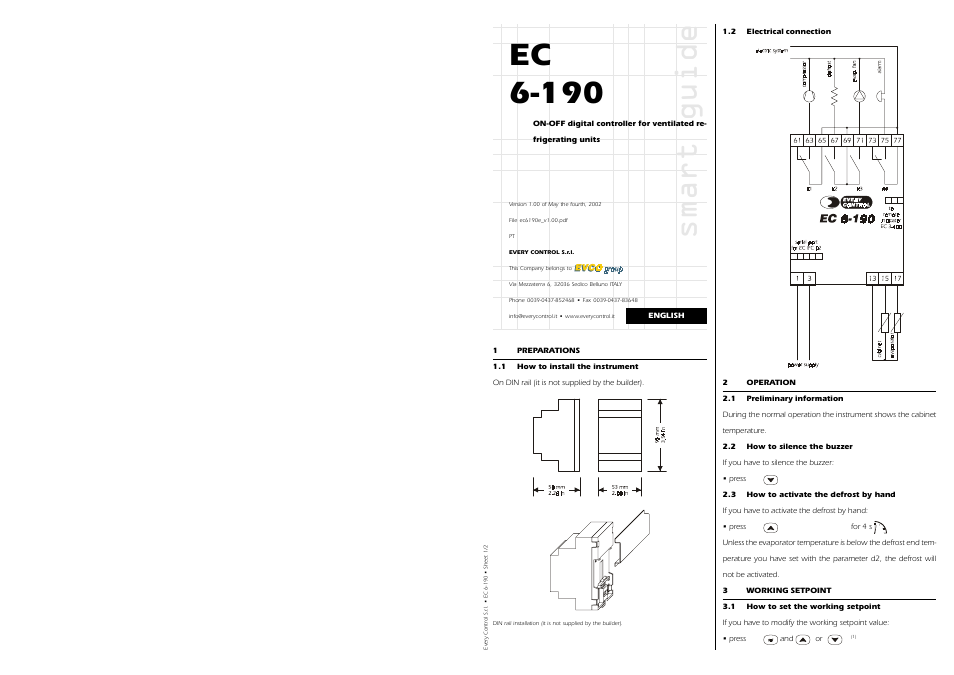 EVCO EC6190 User Manual | 4 pages