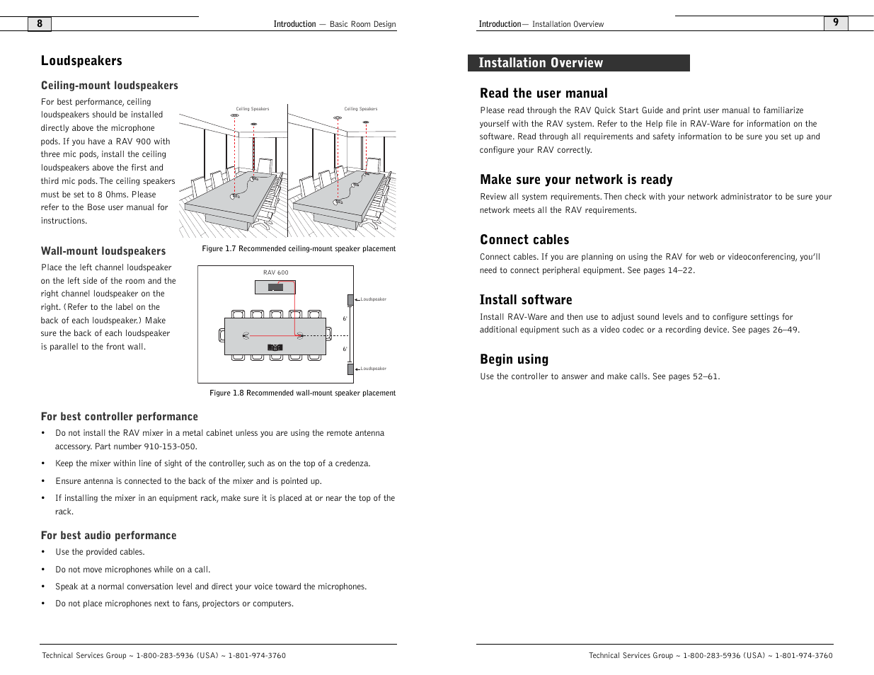 Loudspeakers, Read the user manual, Make sure your network is ready | Connect cables, Install software, Begin using, Installation overview | ClearOne comm RAV 900 User Manual | Page 7 / 63