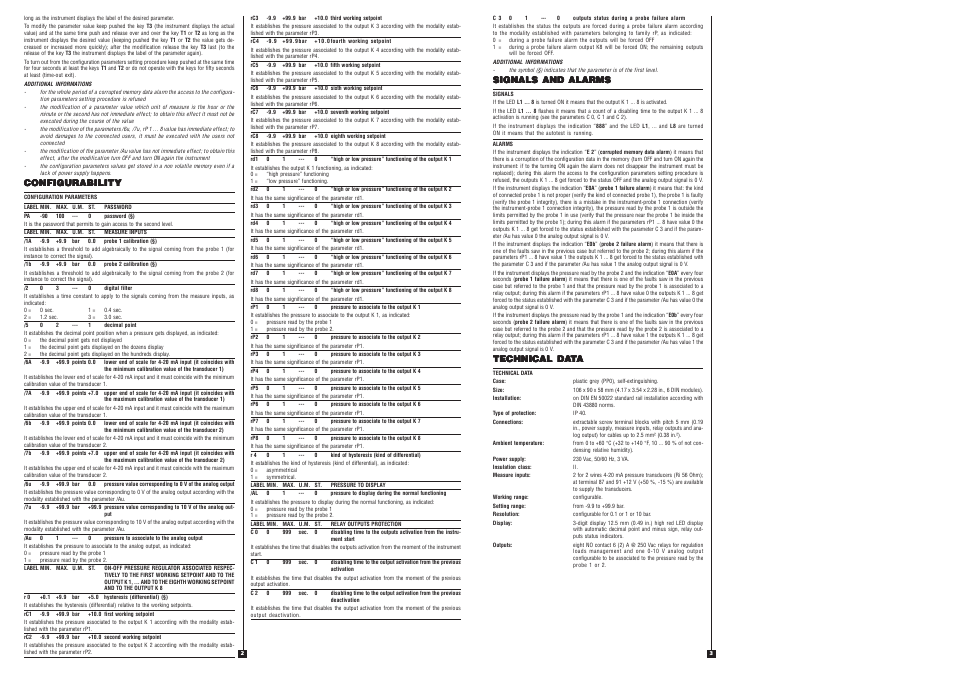 Configurability, Signals and alarms, Technical da | EVCO EC6759 User Manual | Page 2 / 2