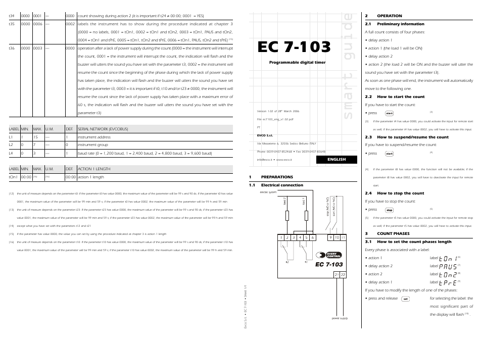 EVCO EC7103 User Manual | 2 pages