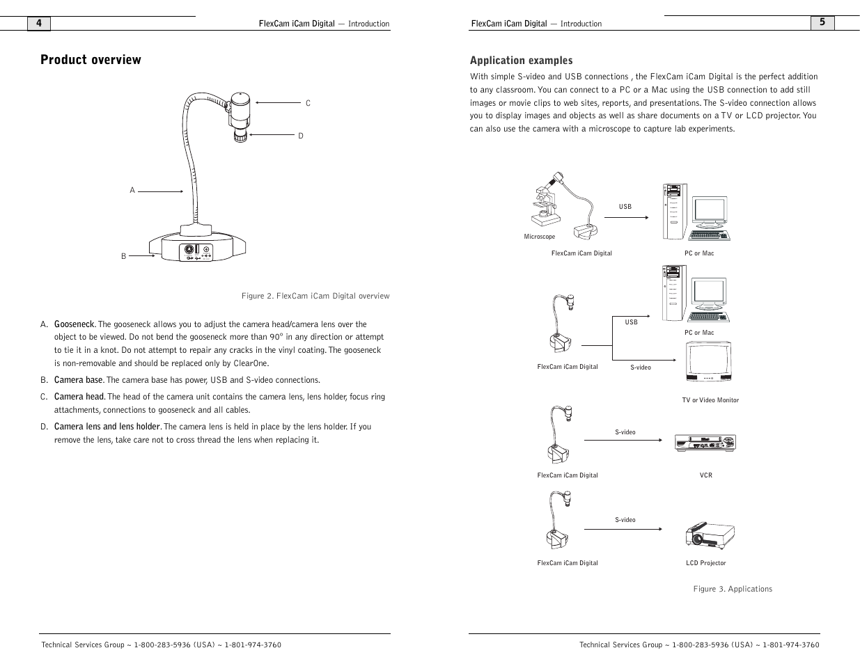 Product overview, Application examples | ClearOne comm FlexCam User Manual | Page 4 / 14