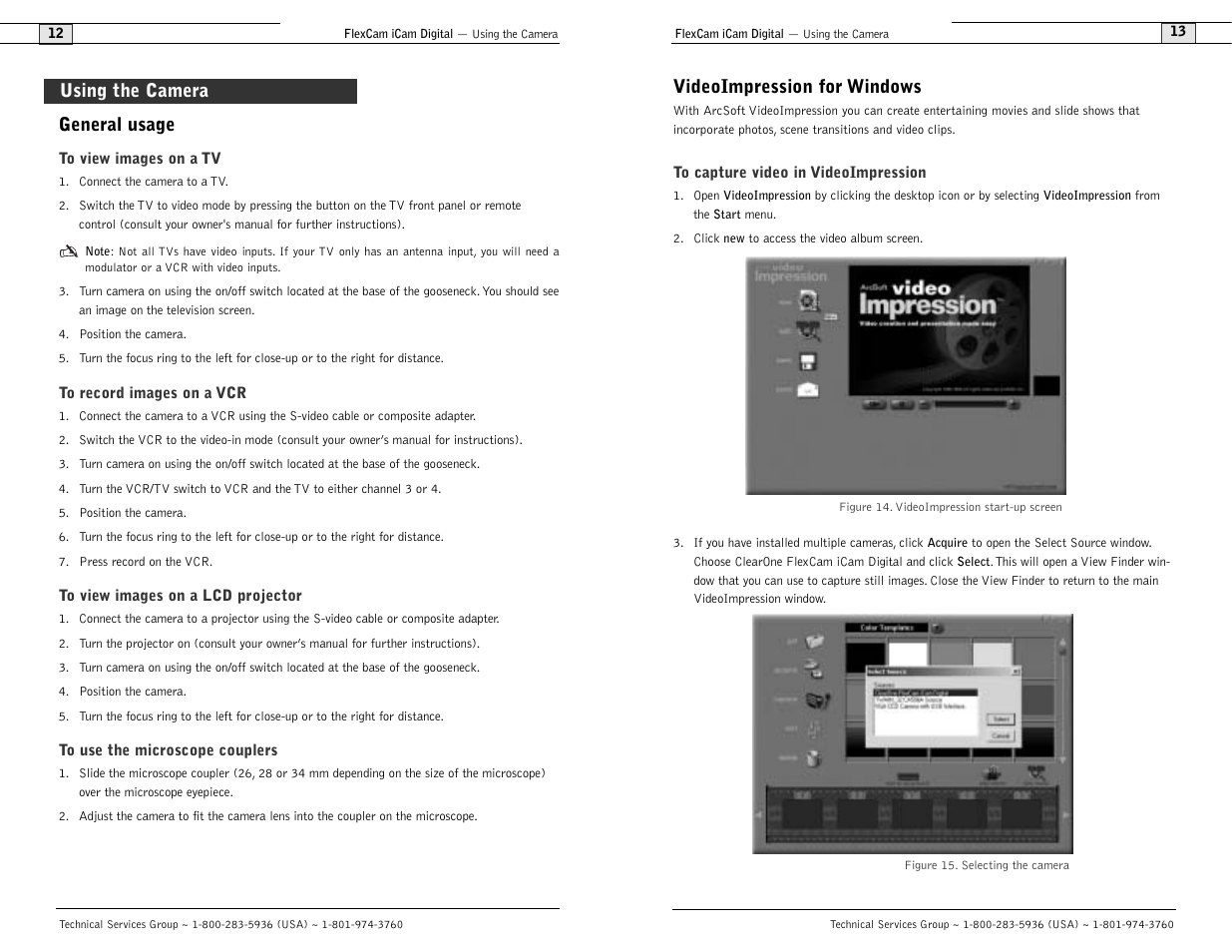 General usage, Videoimpression for windows, Using the camera | ClearOne comm FlexCam User Manual | Page 8 / 14