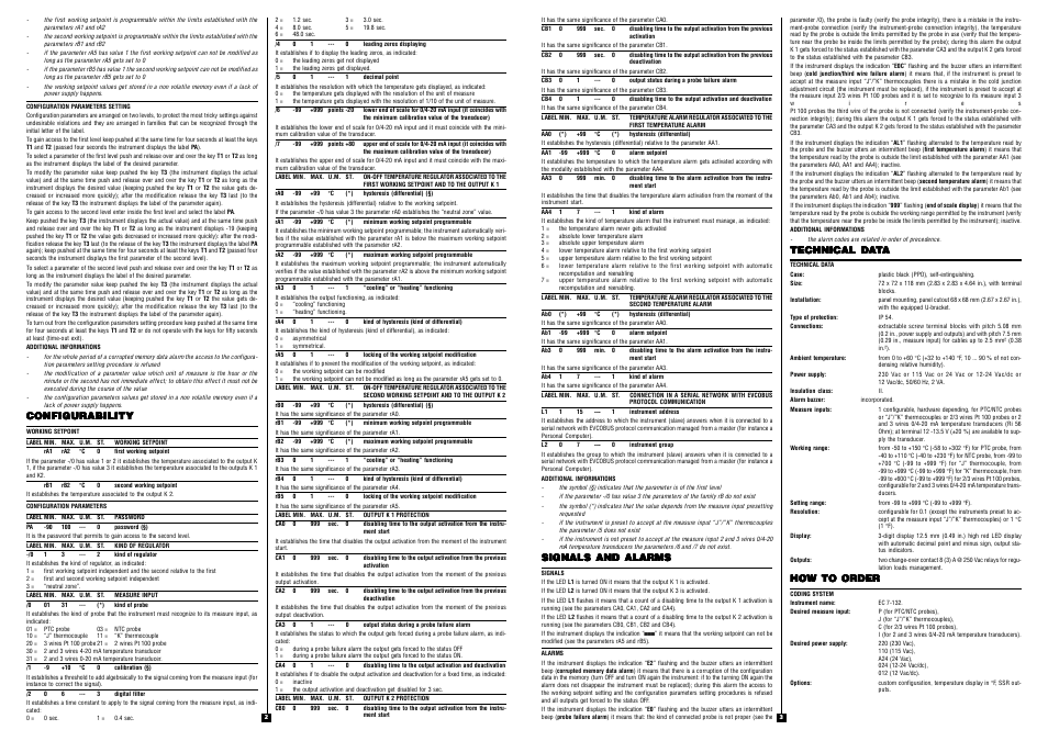 Configurability, Signals and alarms, Technical da | How to order | EVCO EC7132 User Manual | Page 2 / 2