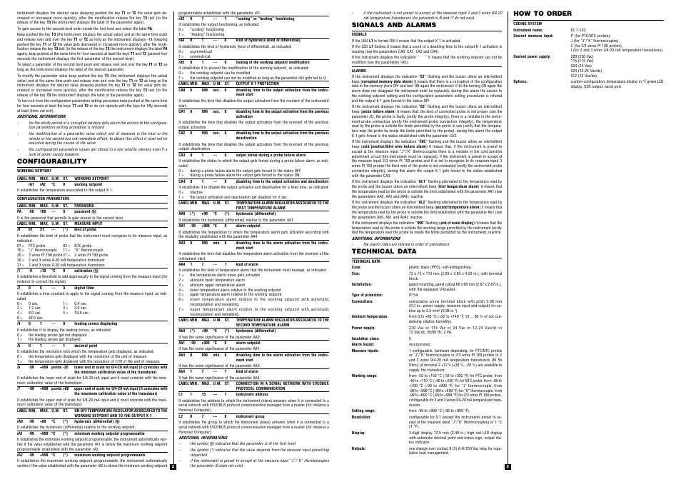 Configurability, Signals and alarms, Technical data | How to order | EVCO EC7133 User Manual | Page 2 / 2