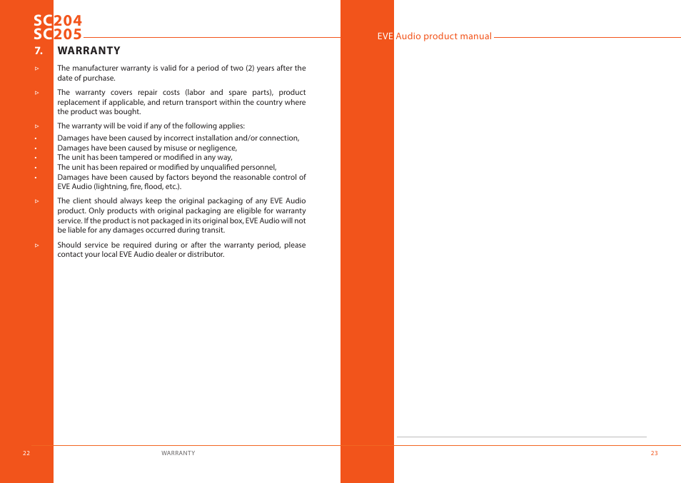 Warranty | EVE audio SC205 - User manual User Manual | Page 12 / 13