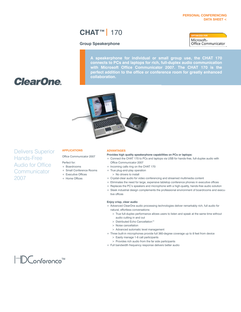 ClearOne comm CHAT 170 User Manual | 2 pages