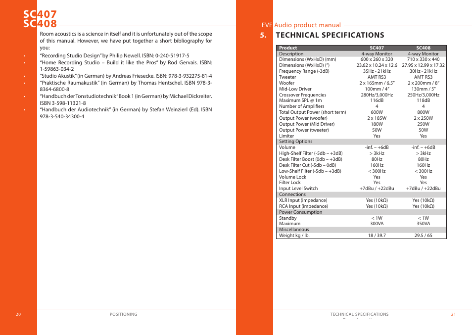 Technical specifications | EVE audio SC408 - User manual User Manual | Page 11 / 13