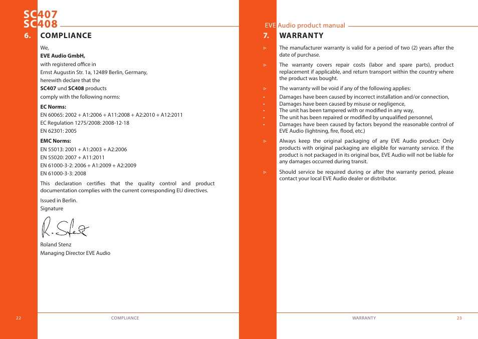 Compliance, Warranty, Compliance 7. warranty | EVE audio SC408 - User manual User Manual | Page 12 / 13
