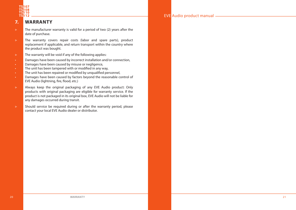 Warranty | EVE audio TS112 - User manual User Manual | Page 11 / 13