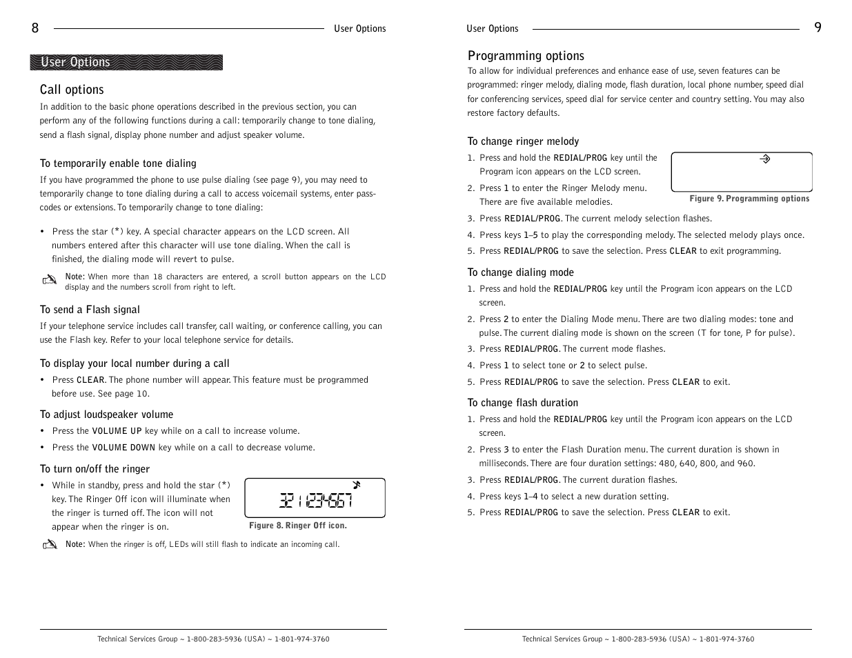 8programming options, Call options, User options | ClearOne comm MaxTM EX User Manual | Page 6 / 10