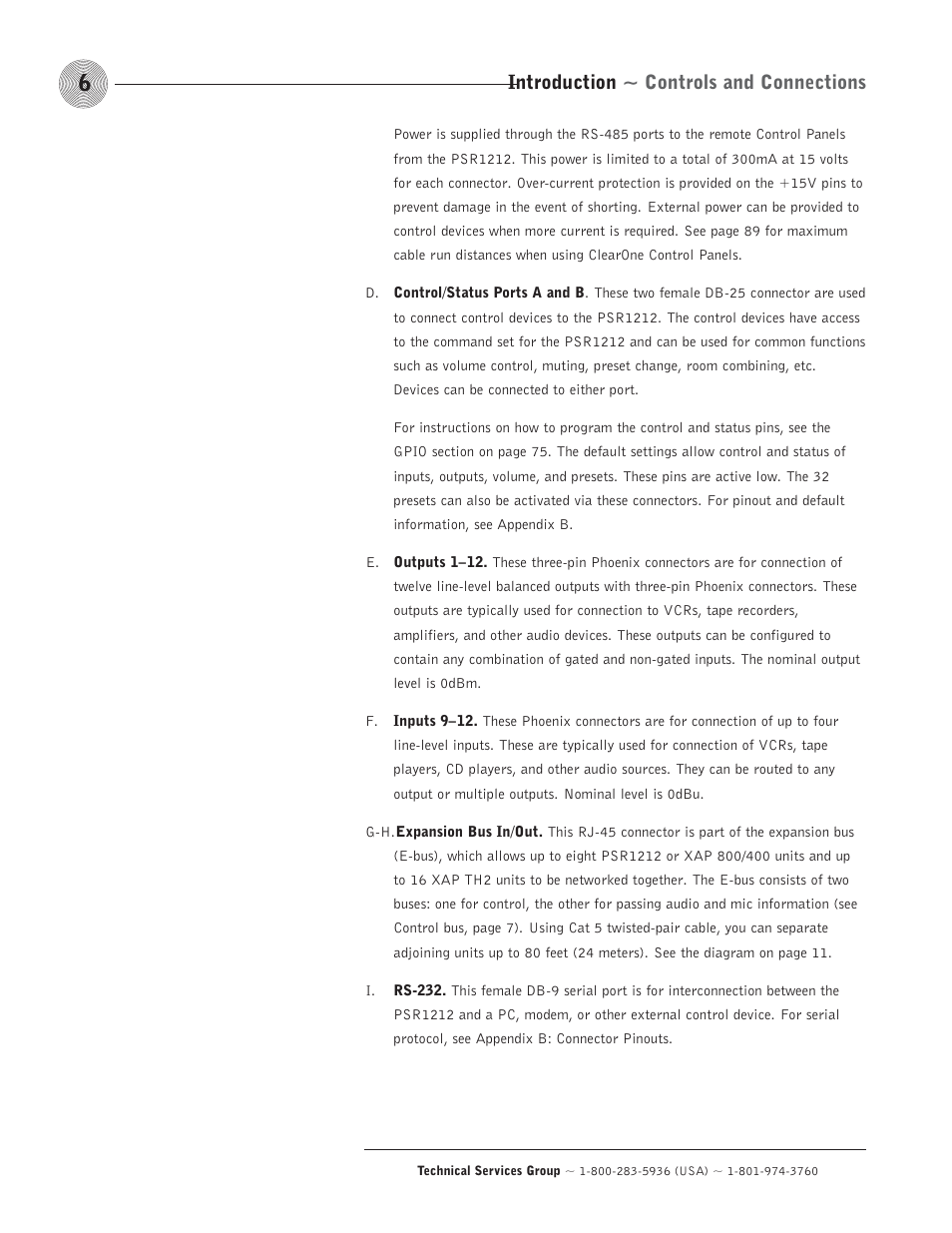 Introduction ~ controls and connections | ClearOne comm PSR1212 User Manual | Page 12 / 145