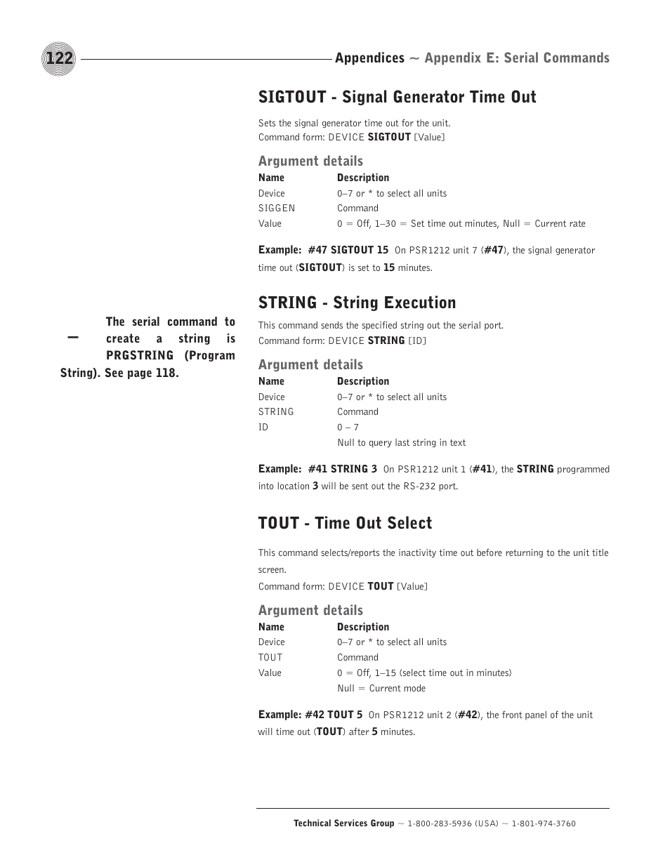 Sigtout - signal generator time out, String - string execution, Tout - time out select | ClearOne comm PSR1212 User Manual | Page 128 / 145