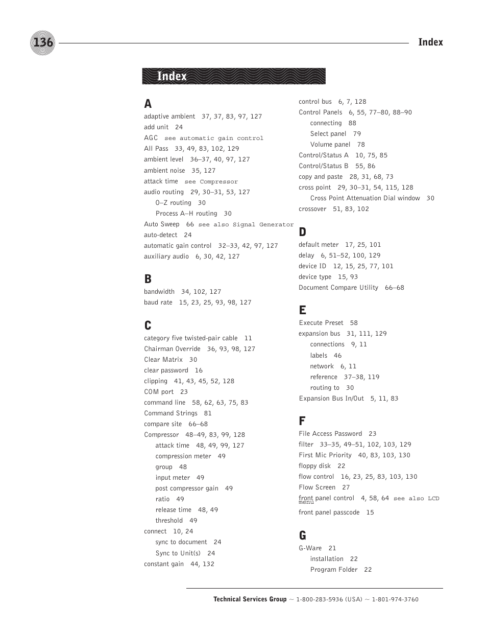 Index | ClearOne comm PSR1212 User Manual | Page 142 / 145