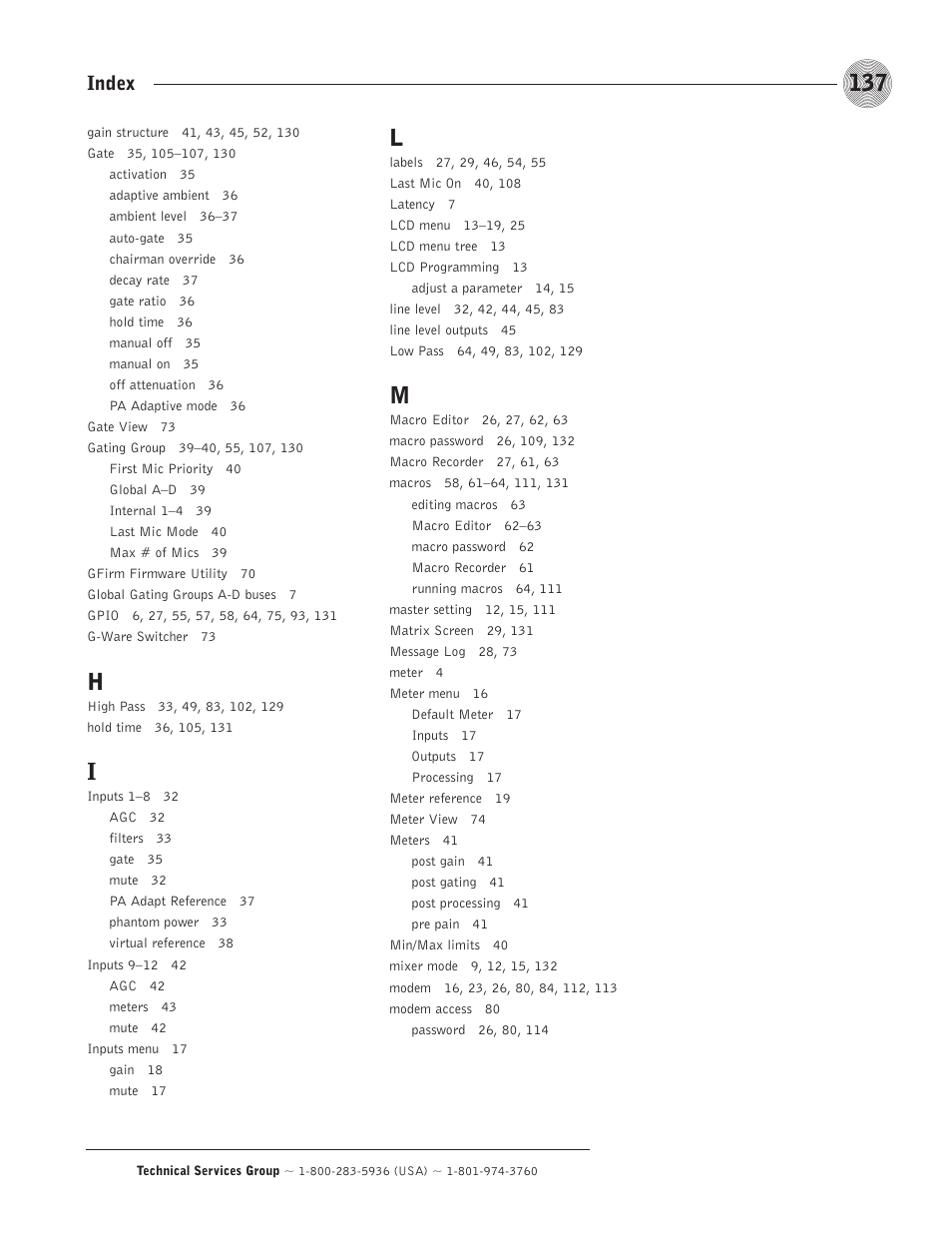 Index | ClearOne comm PSR1212 User Manual | Page 143 / 145