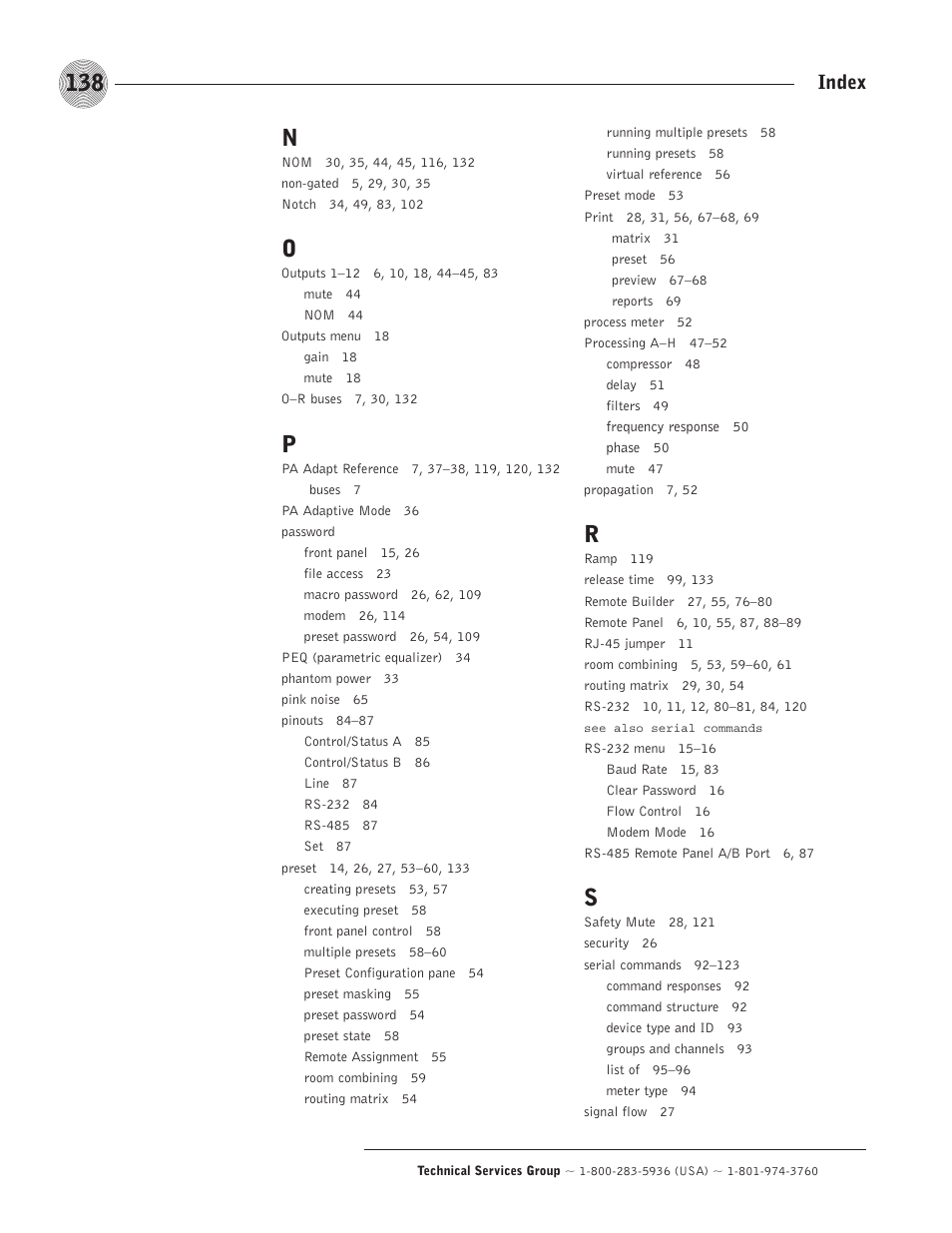 Index | ClearOne comm PSR1212 User Manual | Page 144 / 145