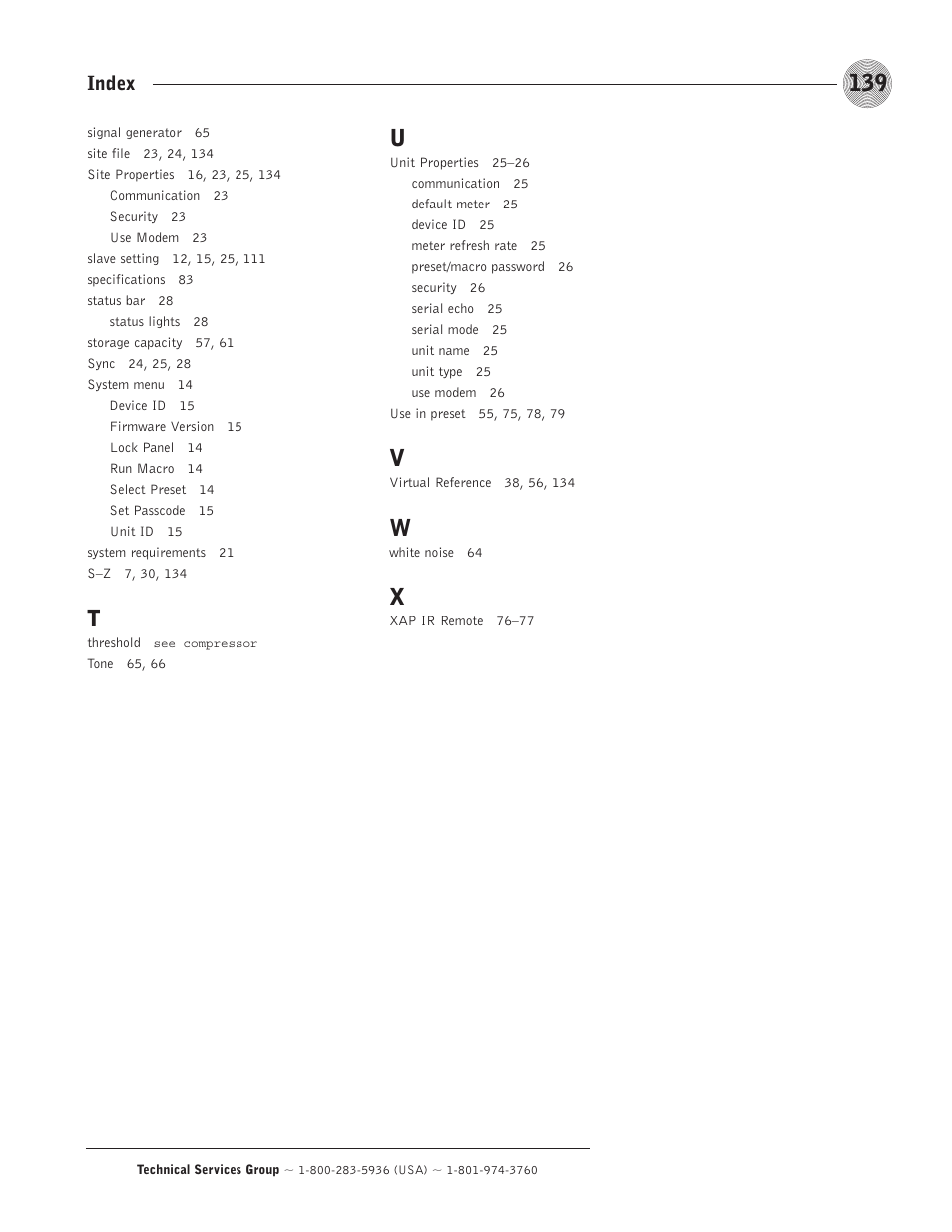 Index | ClearOne comm PSR1212 User Manual | Page 145 / 145