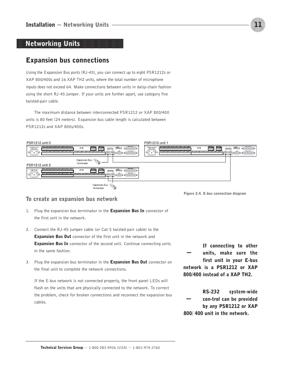 Expansion bus connections, Networking units, Installation ~ networking units | ClearOne comm PSR1212 User Manual | Page 17 / 145