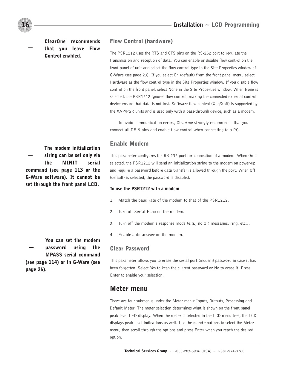 Meter menu | ClearOne comm PSR1212 User Manual | Page 22 / 145