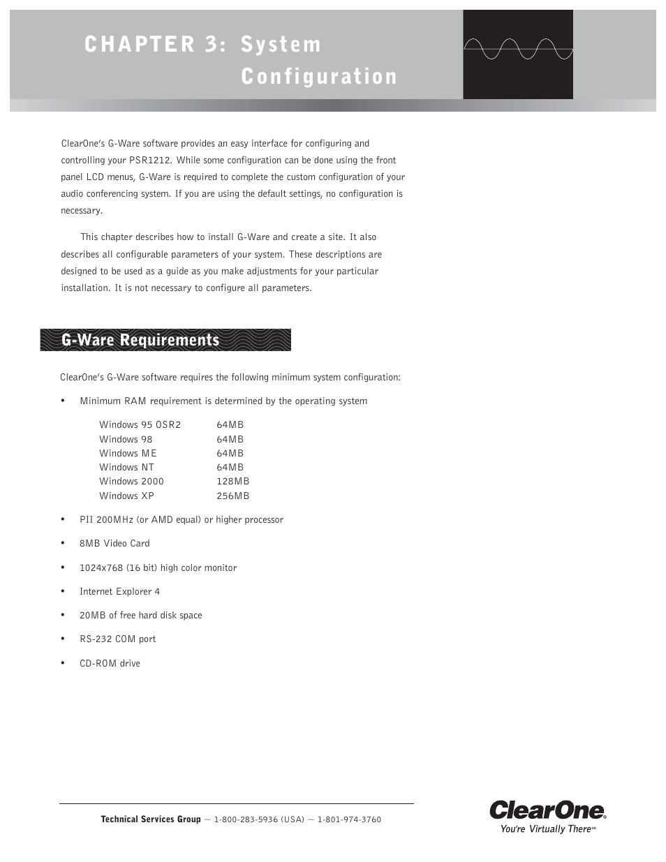 Chapter 3: system configuration, G-ware requirements | ClearOne comm PSR1212 User Manual | Page 27 / 145