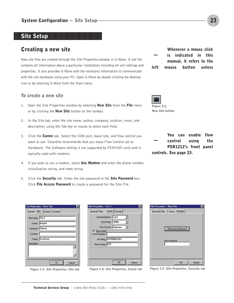 Site setup creating a new site | ClearOne comm PSR1212 User Manual | Page 29 / 145
