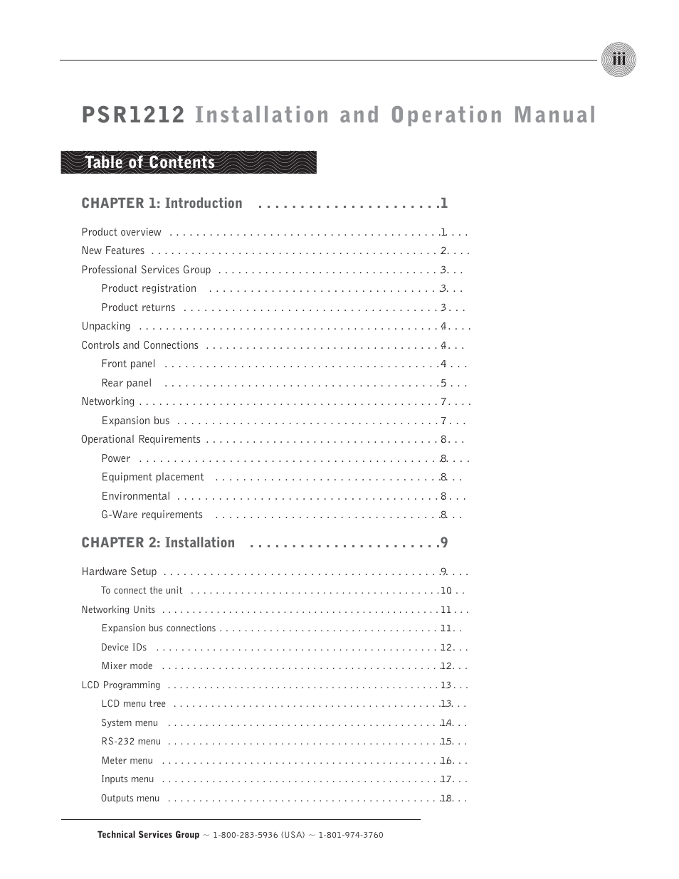 ClearOne comm PSR1212 User Manual | Page 3 / 145