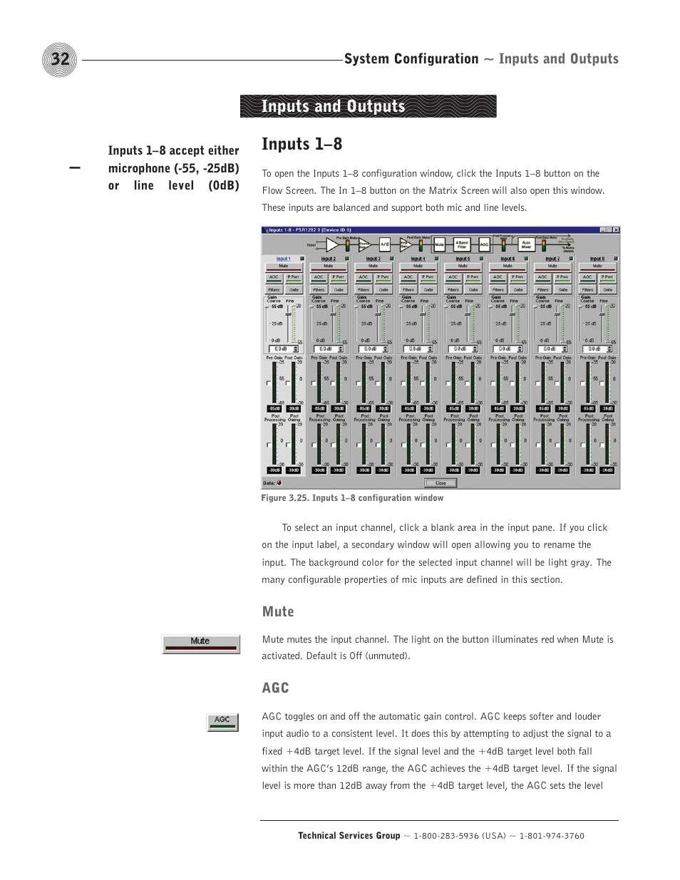 Inputs 1–8, Inputs and outputs | ClearOne comm PSR1212 User Manual | Page 38 / 145