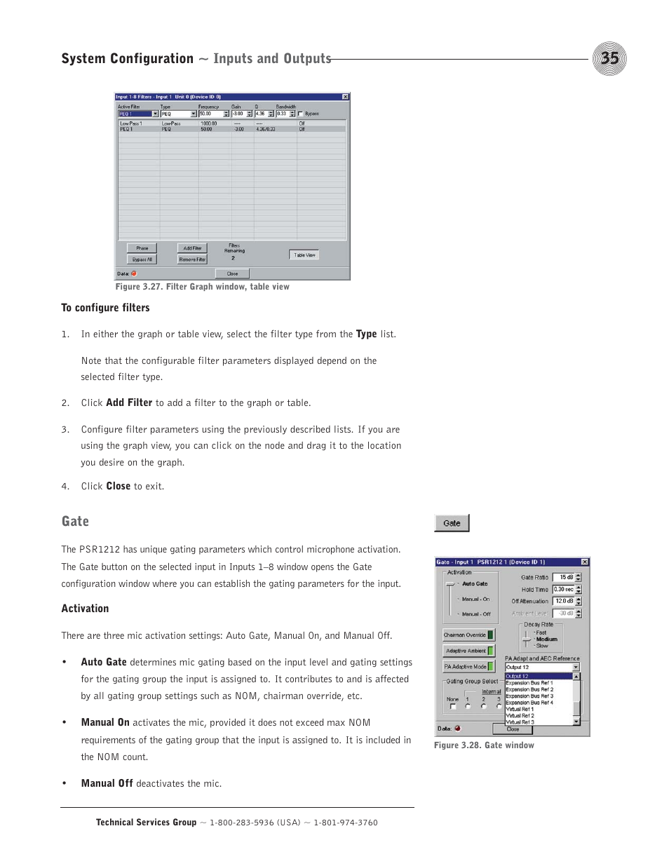 System configuration ~ inputs and outputs, Gate | ClearOne comm PSR1212 User Manual | Page 41 / 145