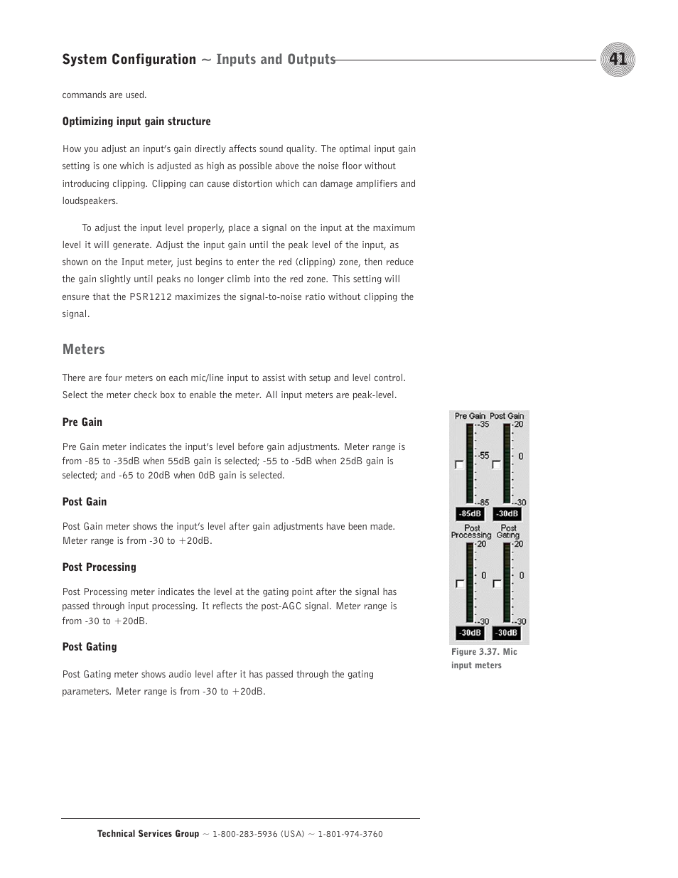 System configuration ~ inputs and outputs, Meters | ClearOne comm PSR1212 User Manual | Page 47 / 145