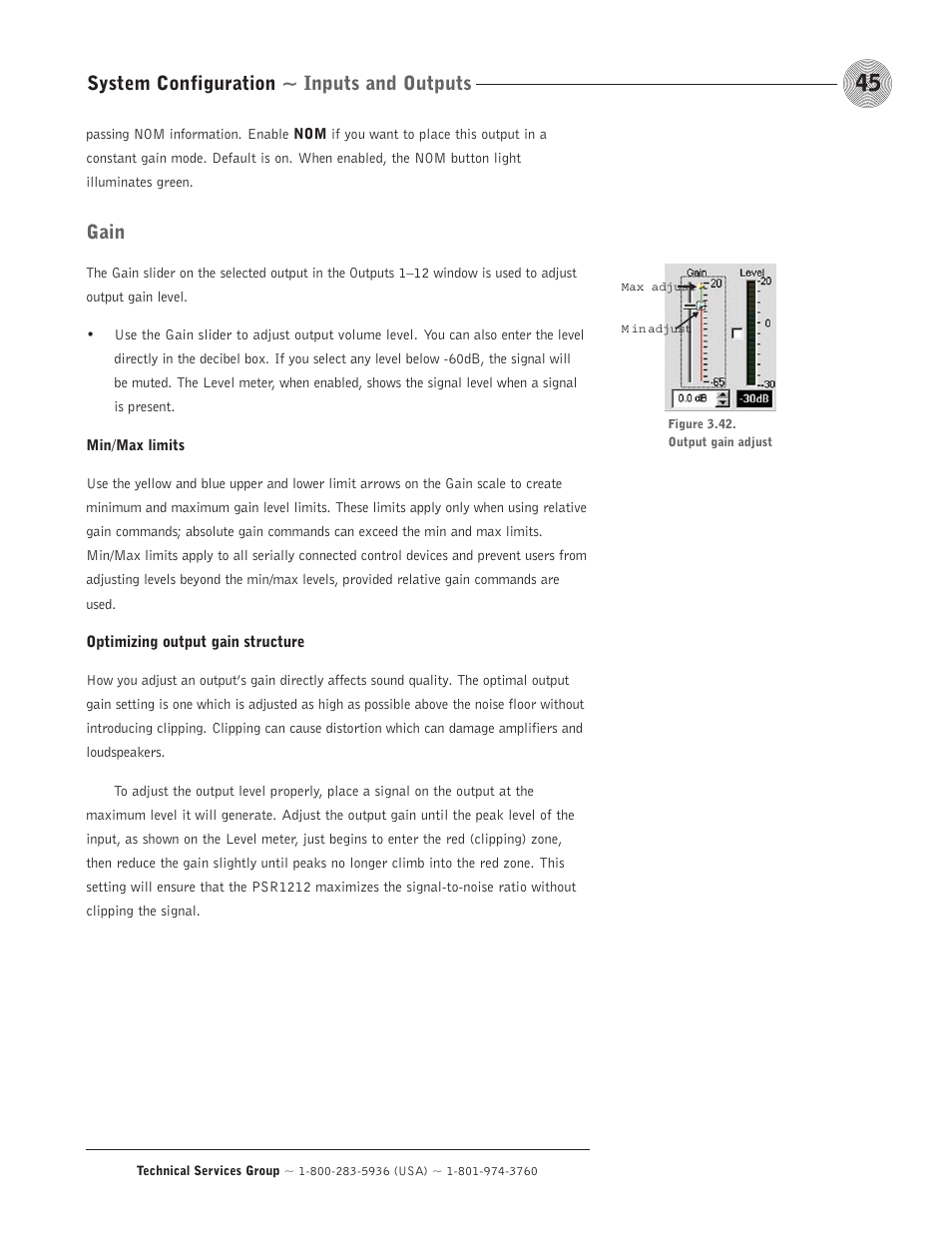 System configuration ~ inputs and outputs, Gain | ClearOne comm PSR1212 User Manual | Page 51 / 145