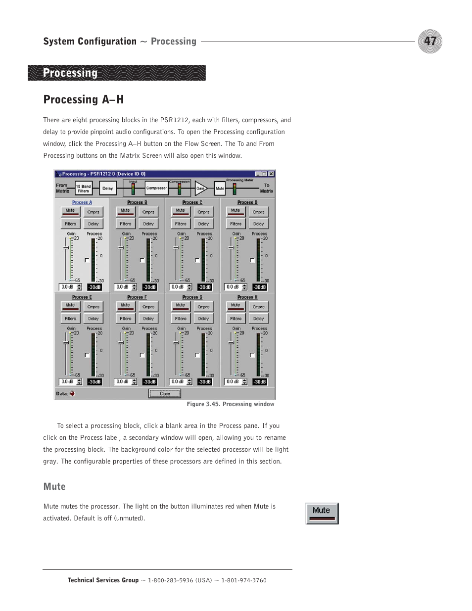 Processing a–h, Processing | ClearOne comm PSR1212 User Manual | Page 53 / 145