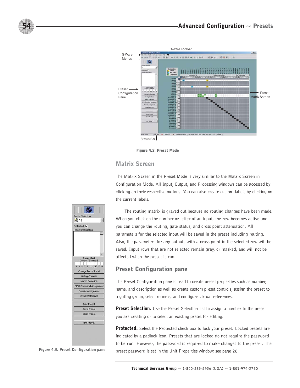 Advanced configuration ~ presets, Matrix screen, Preset configuration pane | ClearOne comm PSR1212 User Manual | Page 60 / 145