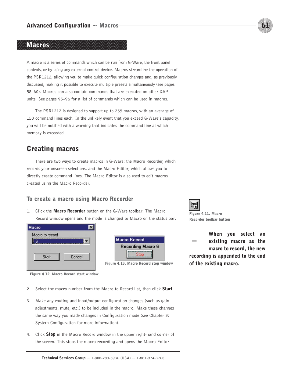 Creating macros, Macros | ClearOne comm PSR1212 User Manual | Page 67 / 145