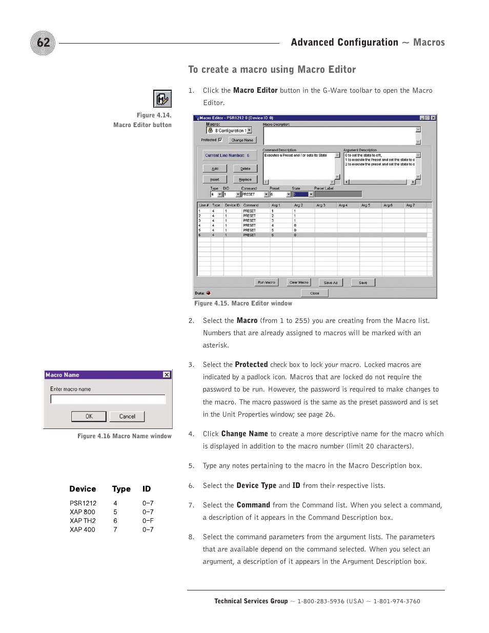 Advanced configuration ~ macros | ClearOne comm PSR1212 User Manual | Page 68 / 145