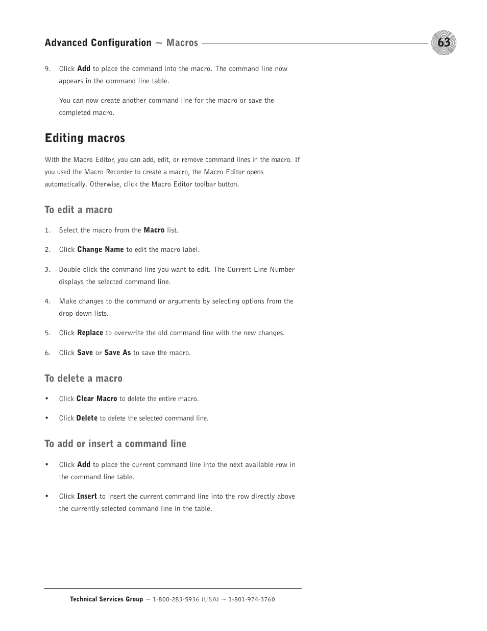 Editing macros, Advanced configuration ~ macros | ClearOne comm PSR1212 User Manual | Page 69 / 145