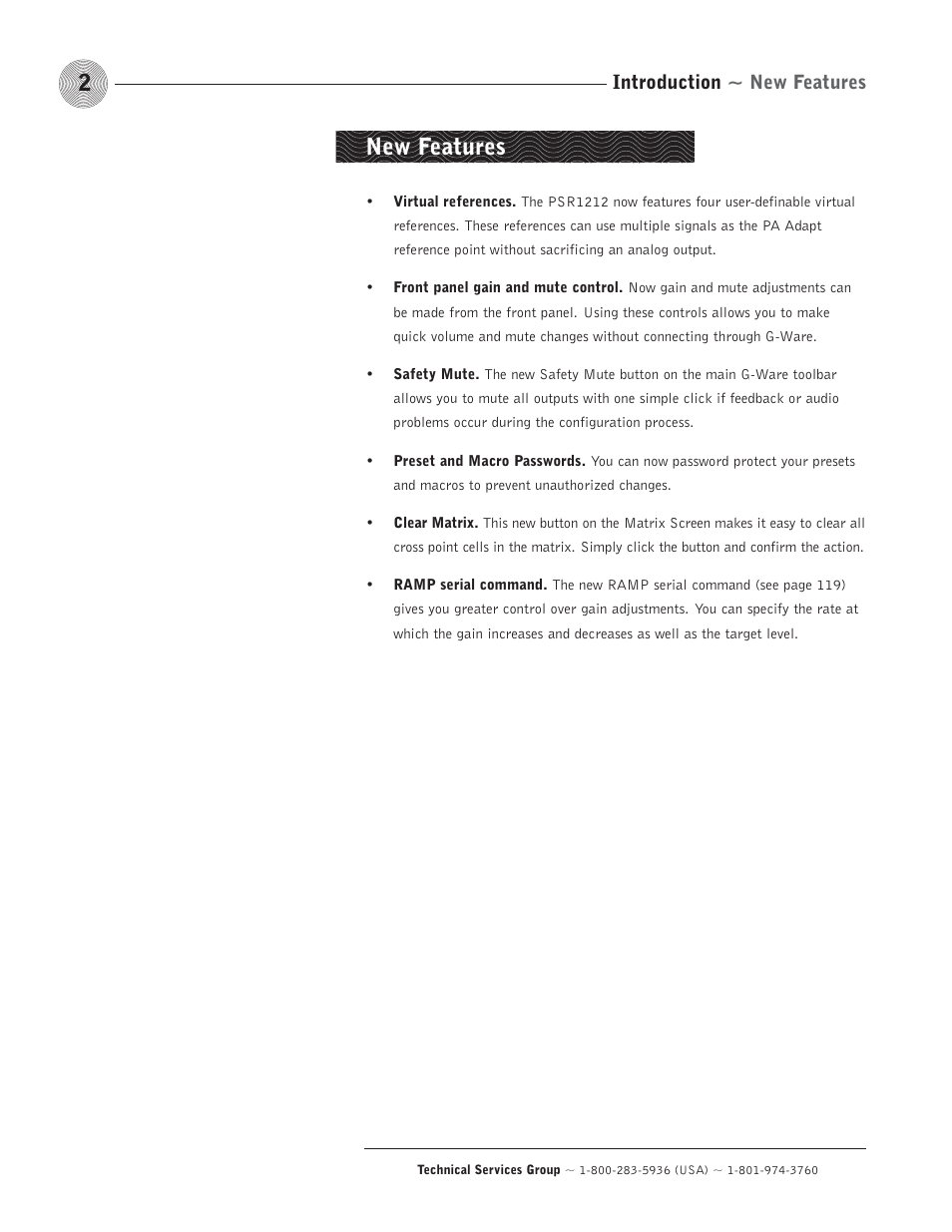 New features, Introduction ~ new features | ClearOne comm PSR1212 User Manual | Page 8 / 145