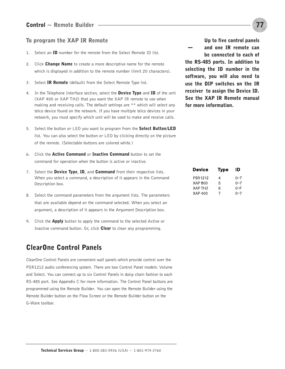 Clearone control panels, Control ~ remote builder | ClearOne comm PSR1212 User Manual | Page 83 / 145