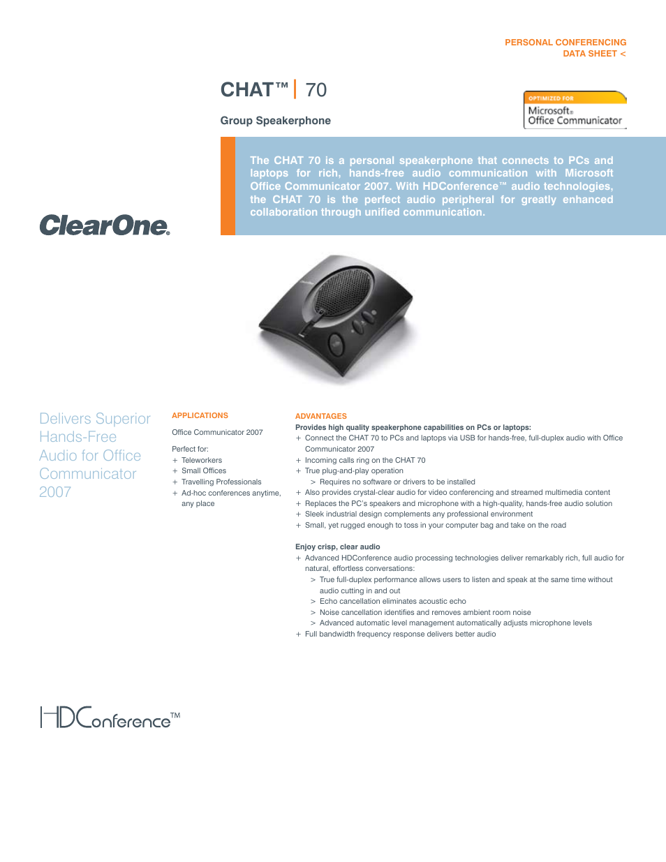 ClearOne comm CHAT 70 User Manual | 2 pages