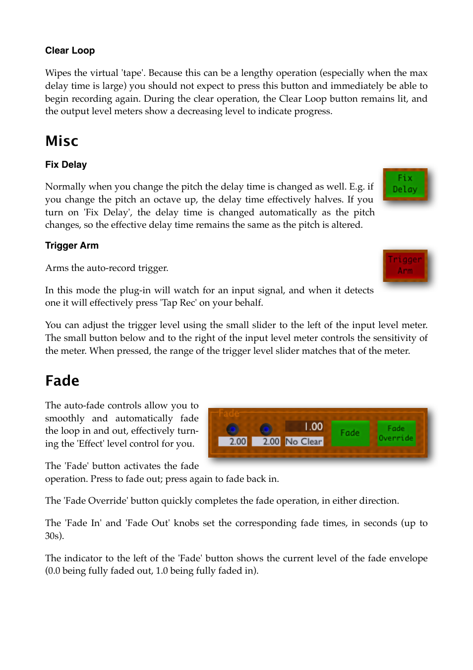 Clear loop, Misc, Fix delay | Trigger arm, Fade, Below | Expert Sleepers Augustus Loop v2.4.1 User Manual | Page 32 / 78