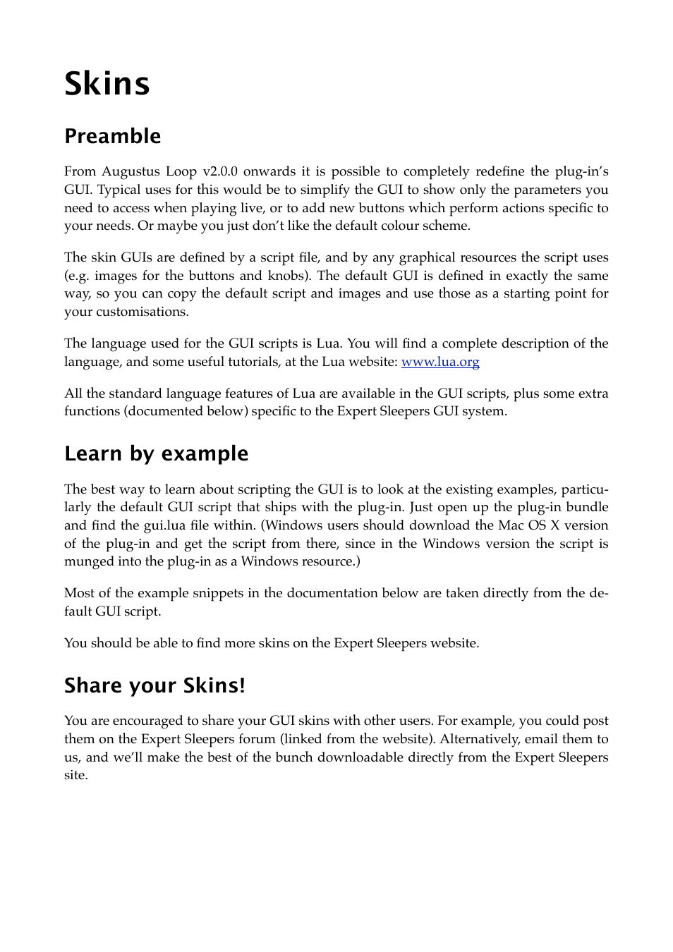 Skins, Preamble, Learn by example | Share your skins | Expert Sleepers Augustus Loop v2.4.1 User Manual | Page 42 / 78