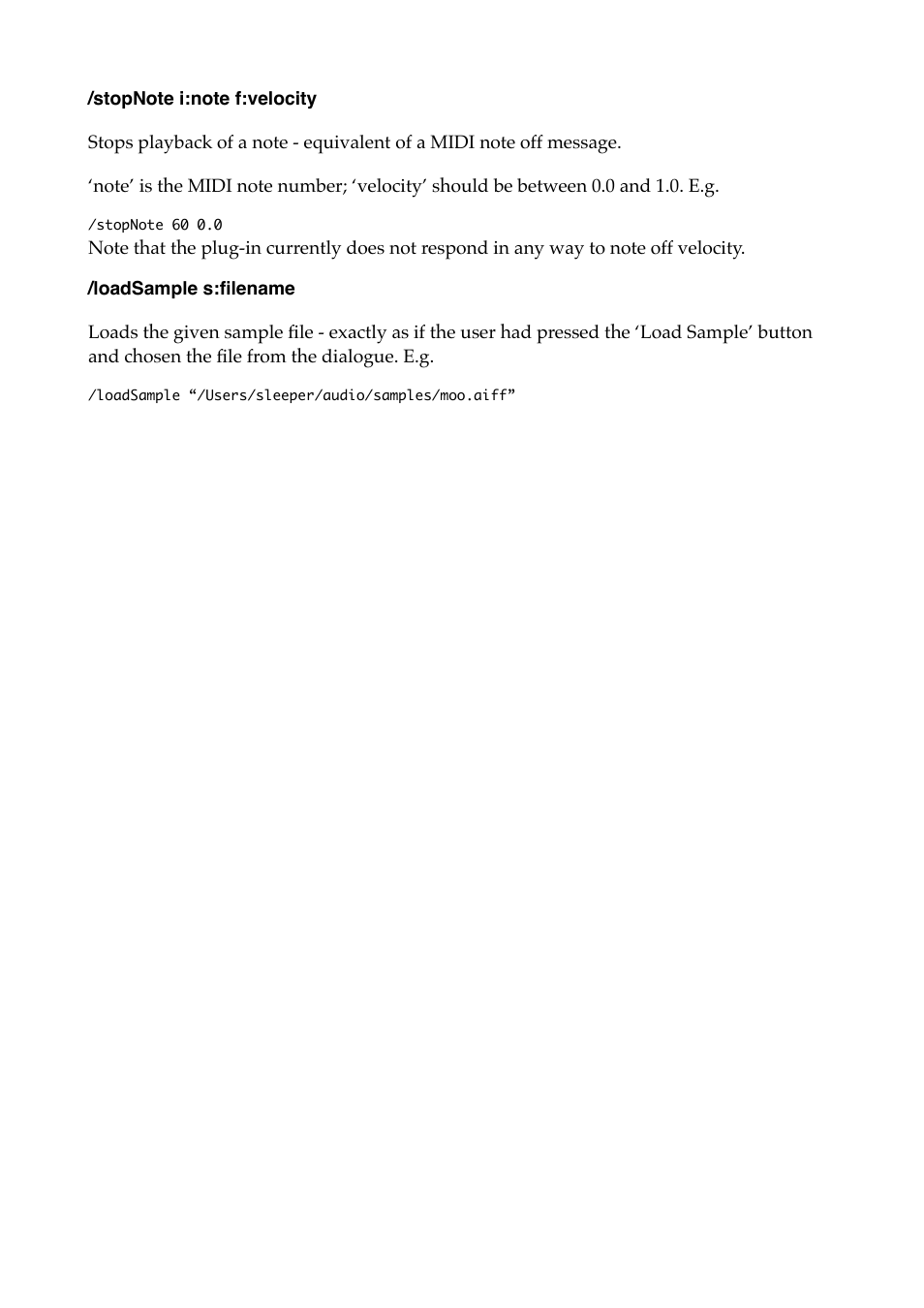 Stopnote i:note f:velocity, Loadsample s:filename | Expert Sleepers Crossfade Loop Synth v3.2.0 User Manual | Page 25 / 38