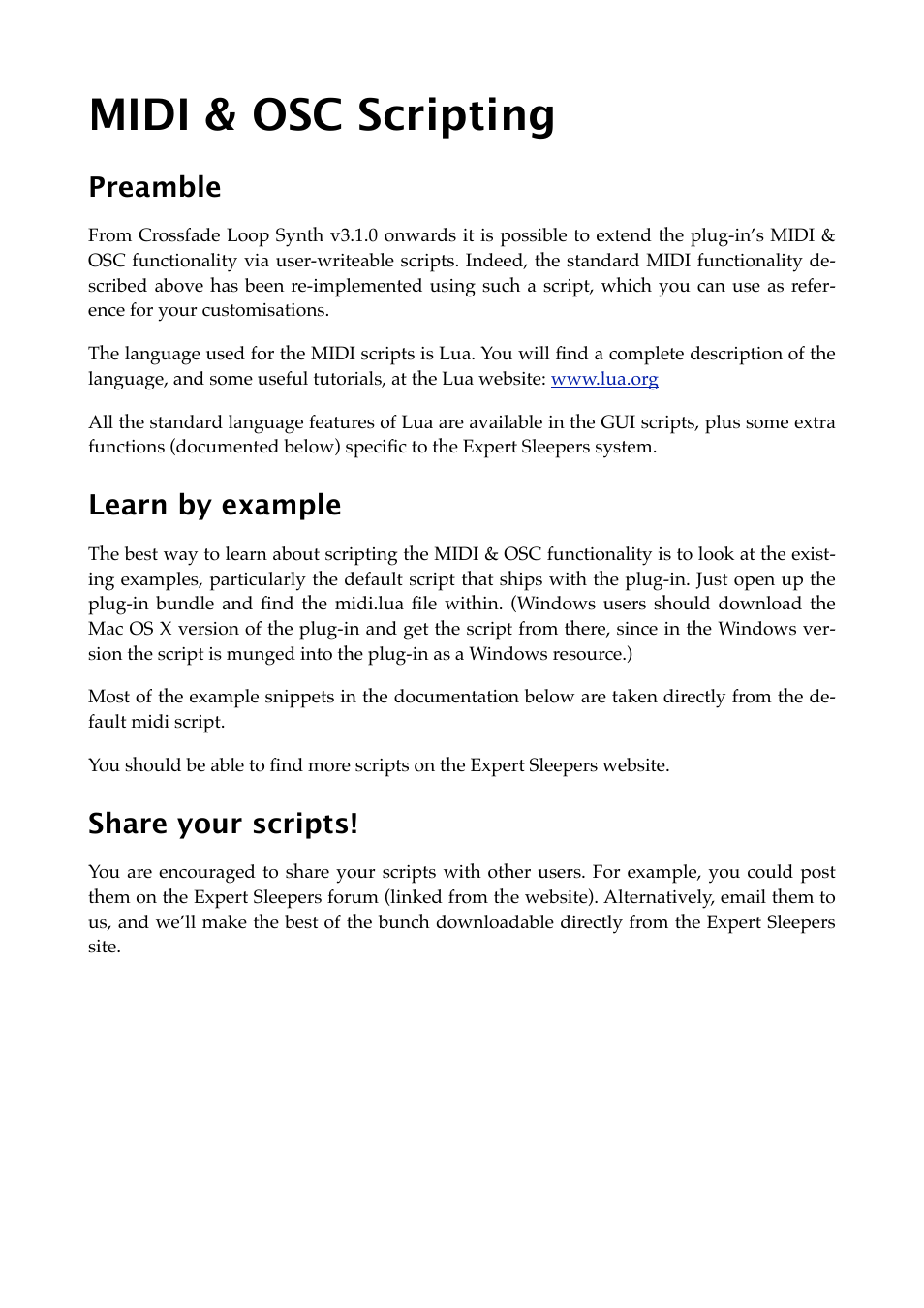 Midi & osc scripting, Preamble, Learn by example | Share your scripts | Expert Sleepers Crossfade Loop Synth v3.2.0 User Manual | Page 26 / 38