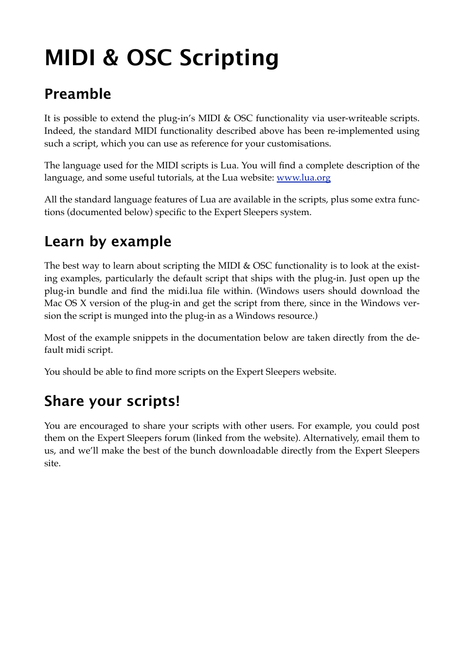 Midi & osc scripting, Preamble, Learn by example | Share your scripts | Expert Sleepers Oomingmak v1.1.0 User Manual | Page 27 / 38