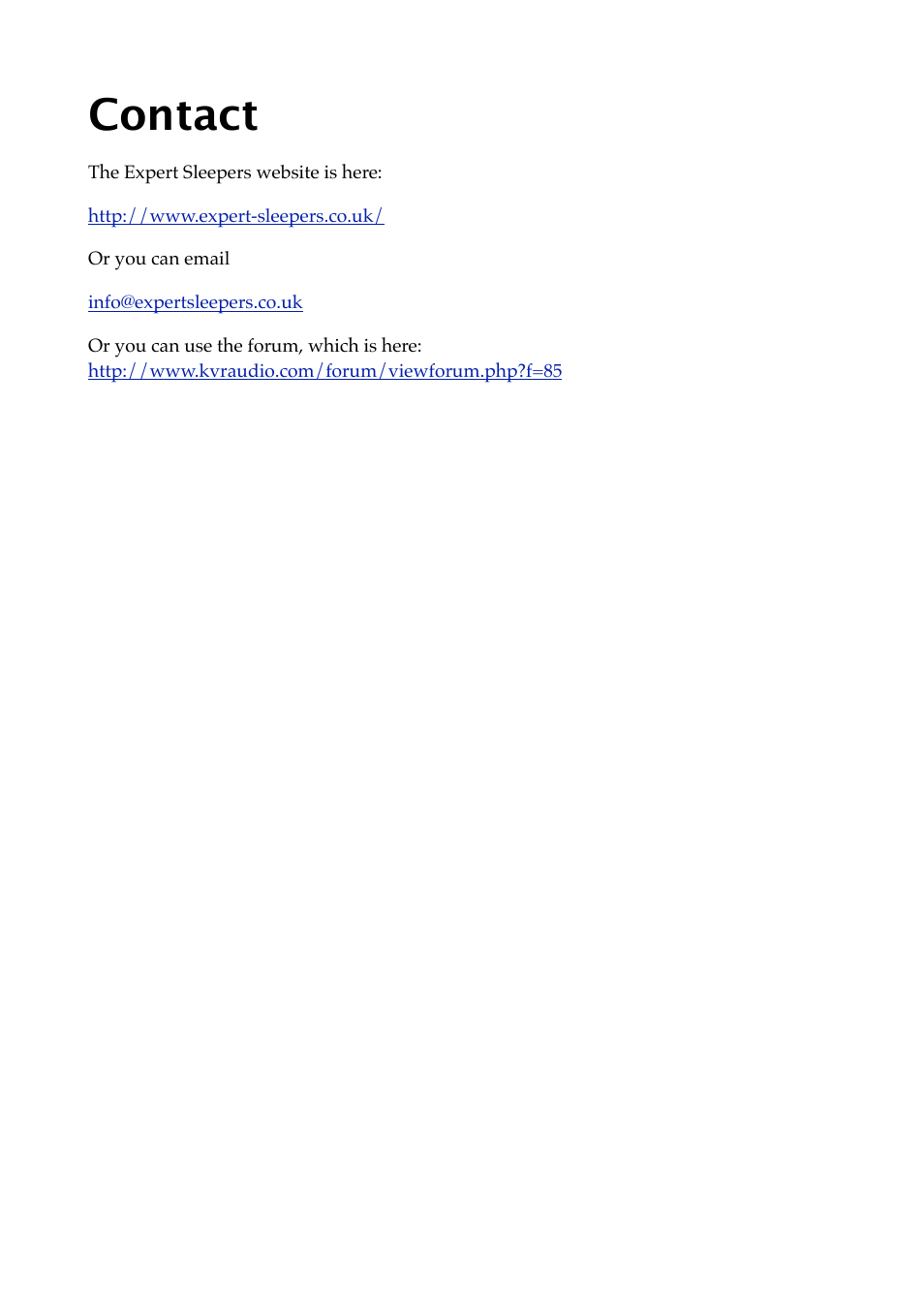 Contact | Expert Sleepers Oomingmak v1.1.0 User Manual | Page 35 / 38